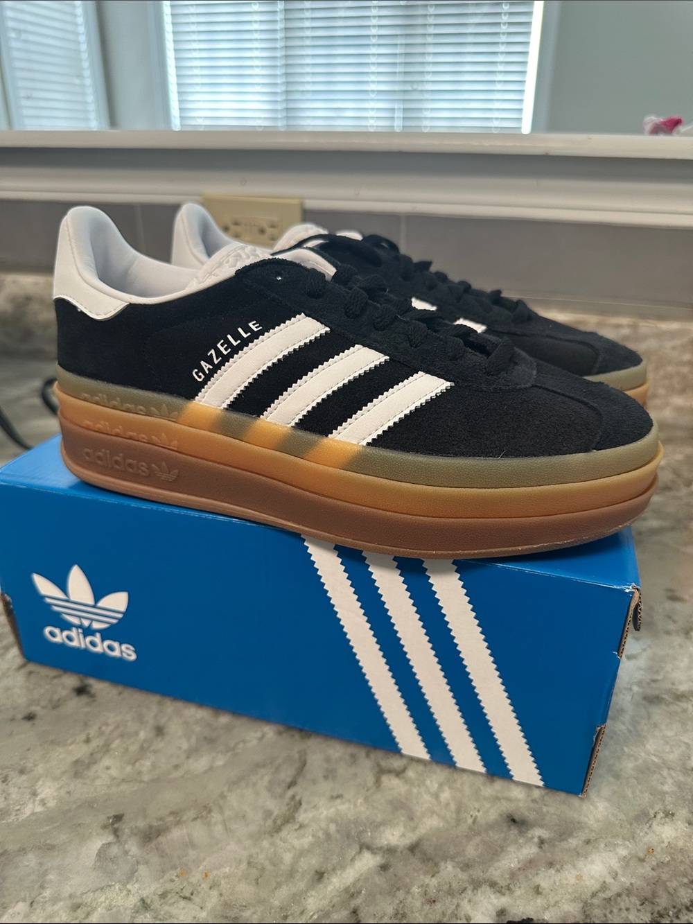 Adidas Gazelle Platform Sneakers - Black &White  with gum bottom